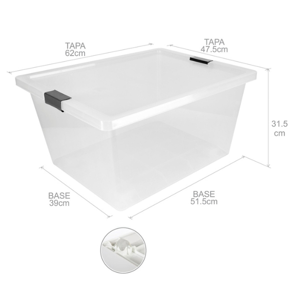Caja organizadora de 55 lts con broche