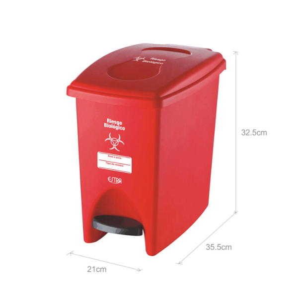 Papelera de pedal roja 10 lt Riesgo biológico CLA