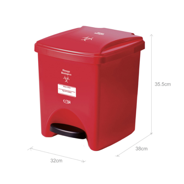 Papelera de pedal roja 20 lt Riesgo biológico CLA
